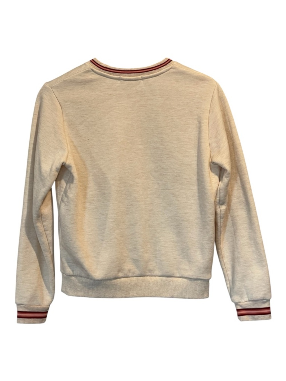 Marine Layer Oatmeal Crewneck Ringer Sweatshirt, Burgundy/Pink Trim, Pullover, S - Picture 3 of 15